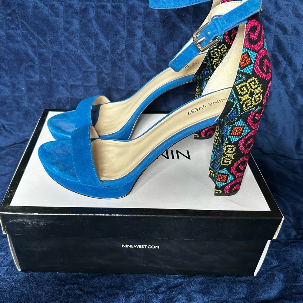 Nine West Blue Butterfly Embellished Heels